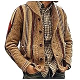 Herren Strickjacke Jacquard Verdickte Cardigan Feinstrick Langarm V-Ausschnitt Strickpullover mit Zopfmuster Schalkragen Winterjacke Übergangsjacke Männer Freizeitjacke Gemütlich Tasten Outw