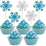 U/D Schneeflocken Frozen Tortendeko Cupcake Topper 20 Stück Weihnachten Schneeflocken Frozen Pop Figuren Deko für Torten Fondant Muffins,Hochzeit Tortendeko Kindergeburtstag ELSA (Silber Blau)