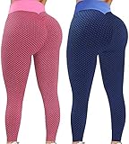 WENZHOU 2 Stücke Schnell Trocknende Yogahose Damen Honeycomb Scrunch Butt Leggings Po Lifting Push Up Sporthose Anti Cellulite High Waist Shape Jogginghose für Fitness Workout Gy