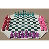 jiji Schach 4. - Weg Schach Set 4- Spieler Schachbrettspiele mittelalterliche Schach- Set mit Schachbrett 68 Schachfiguren King 97mm Reise- Familie Schachspiel Schachspiel Mag