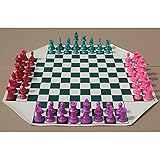 jiji Schach 4. - Weg Schach Set 4- Spieler Schachbrettspiele mittelalterliche Schach- Set mit Schachbrett 68 Schachfiguren King 97mm Reise- Familie Schachspiel Schachspiel Mag