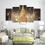 PHOMEYJ Home Decor 5 Stück Leinwand Kunst HD Druck goldene Weihnachtsbäume Malerei Weihnachtsschmuck für zu Hause Wandkunst Neujahr Geschenk