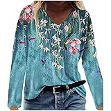 Vintage Drcuken Damen Oberteile Sommer Kurzarm Blusen T-Shirt V-Ausschnitte Loose Oversize Shirt Retro Blumen Drucken Frauen Bluse Tops Casual Bedruckt Asymmetrisch Oberteile Top Mode Tunika Top