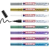 edding 751 Glanzlackmarker Set - schwarz weiß gold silber blau grün violett pink (metallic) - 8 Stifte - Rundspitze 1-2mm - Lackstift für Glas Stein Holz Kunststoff Papier - wasserfest, stark deck
