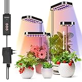 Pflanzenlampe 96 LED Vollspektrum 40W Pflanzenlicht Teleskopstange Pflanzenleuchte mit 3 Modi, 4 Heads, 5 Stufen, Timer 3/6/12H für Kleine Blumen Gemüse Zimmerpflanzen (21-35cm)