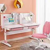 XIANGE100-SHOP Schreibtisch Double Study Desk Primary School Student Desk Verstellbar Schreibtisch Schreibtisch Home Schreibtisch und Stuhlsatz Studienschreibtisch (Color : Pink, Size : 1.4m)