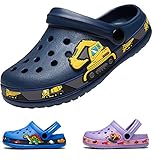 DRECAGE Unisex Kinder Clogs Pantoffeln Dinosaurier Gr.24-30 EU, Eva Gartenclogs Gummi Badeschuhe Hausschuhe für Jungen Mädchen 25 EU Dunkelb