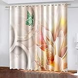 LJUKO Schiebegardinen Kunst Blumen Insekten 2Er Set Gardinen Mit Ösen Für Schlafzimmer Wohnzimmer 132X160
