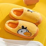 XZDNYDHGX Indoor/Outdoor Pantoffeln mit Pelz rutschfeste,Plüsch Duck Slide Bodenschuhe Paar, Winter Warmer Samt Baumwollhausschuhe mit dicken Sohlen für Mädchen gelb EU 38-39