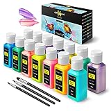 Magicfly Acrylfarbe Irisierend 14 Farben/60ml, Chamäleon Farben mit 3 Zusätzlichen Pinseln für Leinwand, Papier, Holz, Stein, Keramik, Modell, Acrylfarben für Künstler, Hobby-M