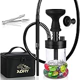 ADMY Mini Shisha Set,Hookah to go Alu 28cm,Kleine Wasserpfeife Komplettset Smokebox Silikonkopf Schlauch Mundstück Tauchrohr Diffusor Knickschutzfeder Zange Reisetasche Schw