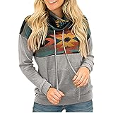 Ydsxlp Kapuzenpullover Damen Langarm Pullover mit Kapuze Sweatshirt Hoodie Herbst Winter Casual Retro Druck Rollkragen Kapuzenpulli Langärmeliges Lose Casual Oberteil Tops (C Gray, M)