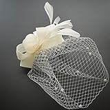 LiuliuBull W Kirche Hut Hochzeit Brauen Mützen und Fascinators/Kopfbedeckung/Partei-Hut/eleganter Tulle mit Feder-Bogen-Hut Braut Vogelbauer Schleier (Color : Ivory, Size : M)