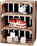 LAUBLUST Vintage Holzkiste Geflammt - Weinkiste 2 Regalböden Quer | Möbelkiste - Deko & Schuhregal | XL - 50x40x30