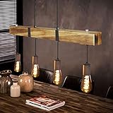 GBLY Vintage Pendelleuchte Holz Esstischlampe Retro Hängeleuchte mit 80CM Holzbalken, 4 x E27 max. 25 Watt, Höhenverstellbar Industrial Pendellampe für Esszimmer Küche Wohnzimmer Bar R