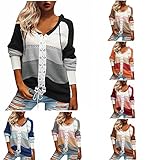 LJXLXY Frauen Strickjacke Pullover Mantel Mode Farbe Patchwork Pullover Outwear Winter Gemütlicher Kintted Kapuzenmantel mit Kordelzug