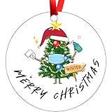 WOYAOFEI Weihnachten Deko 2022 Holz Anhänger Runde Form Weihnachtsmann-Muster Merry Christmas Christbaumschmuck mit Rotes Seil,Elch/Schneemann Farbdruck,Wunsch Frohes Neues J