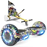 GeekMe Hoverboards mit Sitz, Elektroroller Hoverkart, Elektro Scooter Go-Kart mit Bluetooth-Lautsprecher LED-Leuchten, Geschenk für Kinder Jugendliche Erw