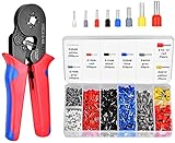 Crimpzange Aderendhülsen Set, Aderendhülsenzange mit 1200 Stück, Selbsteinstellende Crimpzange, Crimpzangen 0,25-10mm² für isolierte und unisolierte Kabelschuhe, Crimpzange mit Kraftreg