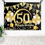 BOYATONG 50. Geburtstag Dekoration Schwarz Gold, Extra Große Stoff Schild Poster zum 50. Jahrestag Foto Stand Hintergrund Banner, 50 Jahre Geburtstag Party Lieferung für Frau M