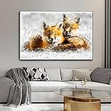 Bild für Mädchen Raumdekoration Paar Fuchs Tier Malerei Leinwand Poster Landschaft Home Wand Kunstdrucke Dekor Abstrakte Kunstwerk