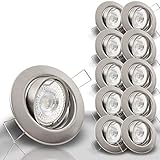 LIMITIERTE AKTION Decken Einbauleuchten DECORA extra flach 35 mm 230V 10er Set inkl. LED 5,0W = 50W Neutralweiß 400 Lumen schwenkbar EDELSTAHL OPTIK gebürstet Spot Leuchtmittel austauschb