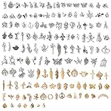 Charm Anhänger zum Schmuck, 150 Stück Gemischte Vintage Charms Halskette Armband Ohrring Making Zubehör DIY Basteln Schlüsselzubehör (Silber Gold)