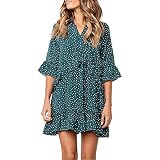 Chiffon-Kleid Damen Sommer Mittlerer Ärmel A-Linie Polka Dot Damen Kurze Kleider V-Ausschnitt Hohe Taille Spielerisch Rüschen Täglich Dating Damen Freizeitkleid B-Green M