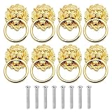 Antik Löwe Schrankgriff Schrauben, 8 Stücke Griff Knopf Ring Antik Löwe, Löwe Vintage Pull Griffe, Retro Löwe Möbelknöpfe, mit Schrauben, für Türknauf Schmuckschatulle Zuggriffknöpfe (Golden)