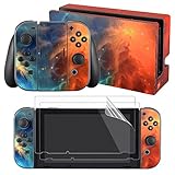 eXtremeRate Sticker Aufkleber Decal Skin Folie Abziehbild Faceplates Klebefolie mit 2 Displayschutzfolie für Nintendo Switch Console&Joy-Con&Dock&Grip(Feuerwolke)