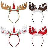 Frcolor Christmas Headbands Weihnachten Rentier Stirnbänder Haarbänder Haarband Weihnachten Hüte Party Favors für Erwachsene und Kinder, 4PC