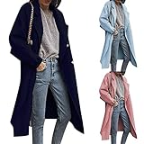 TUDUZ Mode Dünnschliff Mantel für Damen Lang Wollmantel Revers Trenchcoat Warm Frauenmantel BeiläUfige Windjacke Overcoat(Pink,XXXXL)