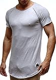 Leif Nelson Herren Sommer T-Shirt Rundhals-Ausschnitt Slim Fit Baumwolle-Anteil Moderner Männer T-Shirt Crew Neck Hoodie-Sweatshirt Kurzarm lang LN6339 Grau X-Larg