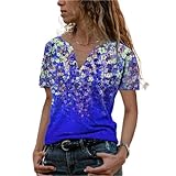 Damen T-Shirts Blumendruck T-Shirts Damen Lässig V-Ausschnitt Sommer Kurzarm Oberteile Lose Bluse Tunika Bluse Übergröße Damen Tunika Oberteile Bluse Blumenbedrucktes Damenmode Lässiges T-S