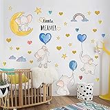 MUSOLEI Elefant Wandsticker Kinderzimmer Ballon Elefant Wandtattoo Mond Elefant Wanddeko Liebessterne Regenbogen Blauer Ballon Wandaufkleber Babyzimmer Kinderzimmer Geschenken 80x100
