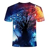 Sunofbeach Unisex 3D T-Shirt Lustige Druck Beiläufige Kurzarm T-Shirts Tee Tops, Fantasy Fairy Tree, XXXL