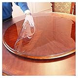 Sonakia Tischdecke 1mm Dicker Kunststoff, 90 cm Runde Tischtuch, Weiche Glasschutzfolie, Für Möbel, Garten, Küche, Waschbare Transparente PVC-tischdecke,160cm/63