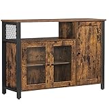 VASAGLE Sideboard, Küchenschrank, Aufbewahrungsschrank, mit 3 Türen, für Wohnzimmer, Küche, Esszimmer, 110 x 33 x 75 cm, Industriestil, vintagebraun-schwarz LSC096B01