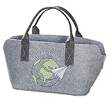 Steinnacher Filztasche mit Weltkugel und Schriftzug Weltenbummler bestickt Shopper Einkaufstasche 40x26x25cm hellg