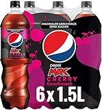 Pepsi Max Cherry, Das zuckerfreie Erfrischungsgetränk von Pepsi ohne Kalorien, Koffeinhaltige Cola in der Flasche mit Kirschgeschmack, EINWEG 6 x 1,5