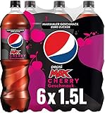 Pepsi Max Cherry, Das zuckerfreie Erfrischungsgetränk von Pepsi ohne Kalorien, Koffeinhaltige Cola in der Flasche mit Kirschgeschmack, EINWEG 6 x 1,5