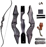PG1ARCHERY 58' Takedown Recurve Bogen Bambus Gliedmaßen Bogenschießen Rechts Linkshänder Riser Bogen für die Jagd Zielschießen 30-60lbs (30lbs, Links Hand)