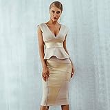 Kleider Rüschen Celebrity Party Kleid Sommer Frauen Bodycon 2-teiliges Set Ärmellose V-Ausschnitt Reißverschluss Bandage Kleid F