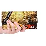 JOCHUAN Einzigartige kundenspezifische akustische Bass-Weinlese-Art Stockfoto Frauen-dreifachgefaltete Mappe langer Geldbeutel-Kreditkarteninhaber-Fall H