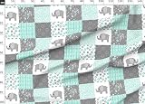 Spoonflower Stoff  Blaugrün Elefant Quilt Mint Türkis Elefanten Baby Grau Cheater Grün Gedruckt auf Bio-Baumwolle Strickstoff Meterware Babydecken Kleidung T-S