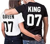 Partner Look Pärchen T-Shirt Set King Queen für Pärchen als Geschenk in versch. Farben S-4XL, Größe:Damen Gr. XXL + Herren Gr. M