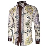 Strandshirt Herren Herbst Winter Jugend Ethnischer Stil Vintage Druck Männer Shirt Urban Slim Fit Revers Strickjacke Casual Urlaub Wicking Breathable Herren Langarm S