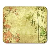 Mauspads Gelber japanischer Bambus und Pflaumenblüte auf altem antikem Mauspad für Notizbücher, Desktop-Computer-Matten Bü