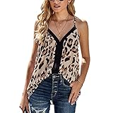 DOMBX Damen Sexy Boho Afrikanischer Druck Spaghetti Strap Camisole Tanktops Cami-Shirts Frauen Große Größe Ärmellos Tiefer V-Ausschnitt Blumen Leopardenmuster Chiffon Rückenfrei Weste Bluse T-S
