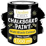 Creative Deco Schwarz Wandfarbe Kreidefarbe Tafelfarbe | 1000ml | 10 m² / 1L Effizient | Matt Farbe für Möbel, Holz, Metall, Glas | Wasserbasis Ungiftig | Aussenbereich Kreideschreiben und Z